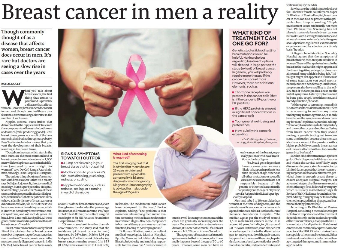 DR SAJJAN FEATURED IN FINANCIAL EXPRESS ABOUT BREAST CANCER IN MEN
